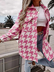 Houndstooth Button Up Long Sleeve Outerwear 