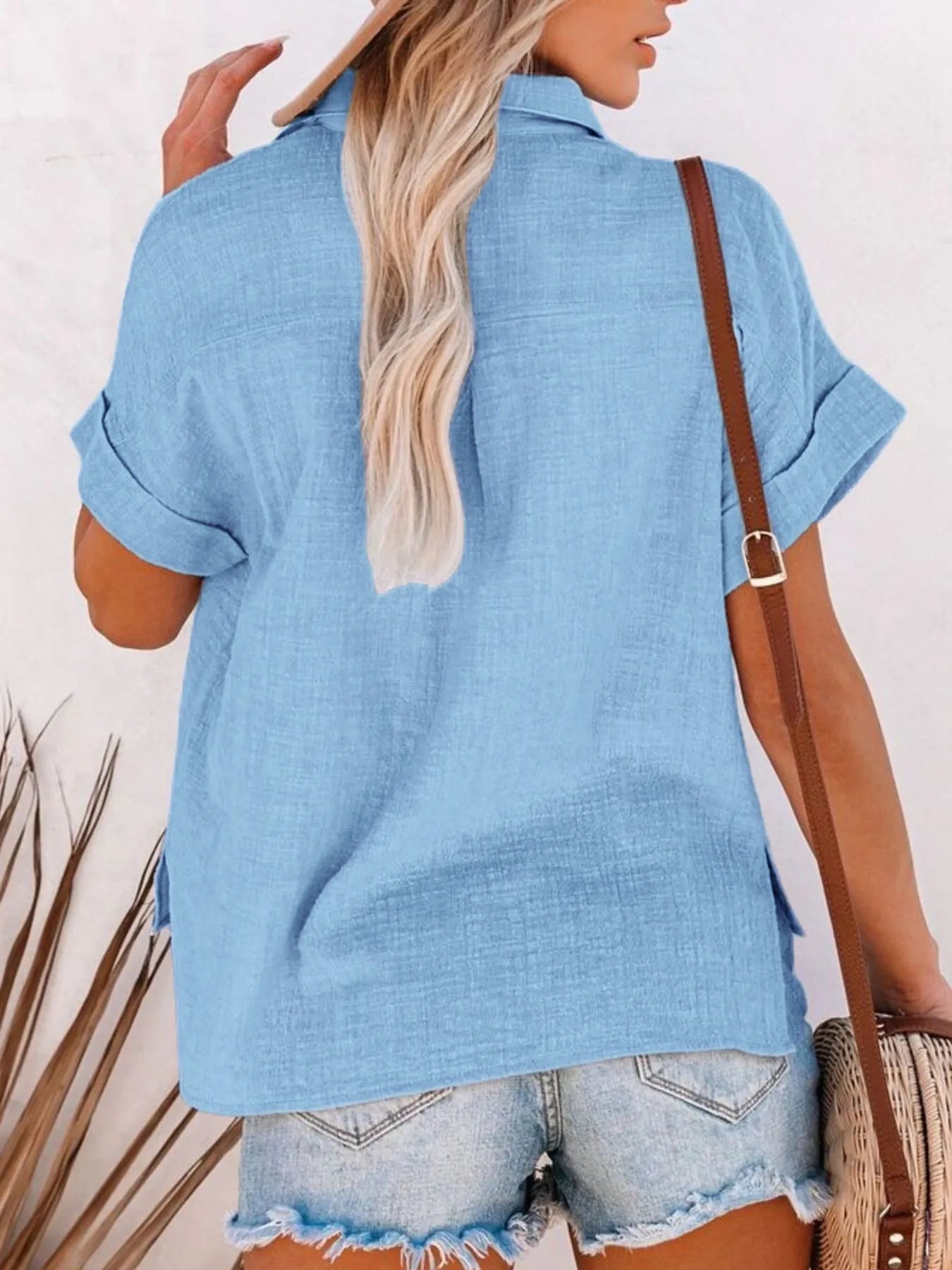 Full Size Button Up Short Sleeve Shirt Plus Size 