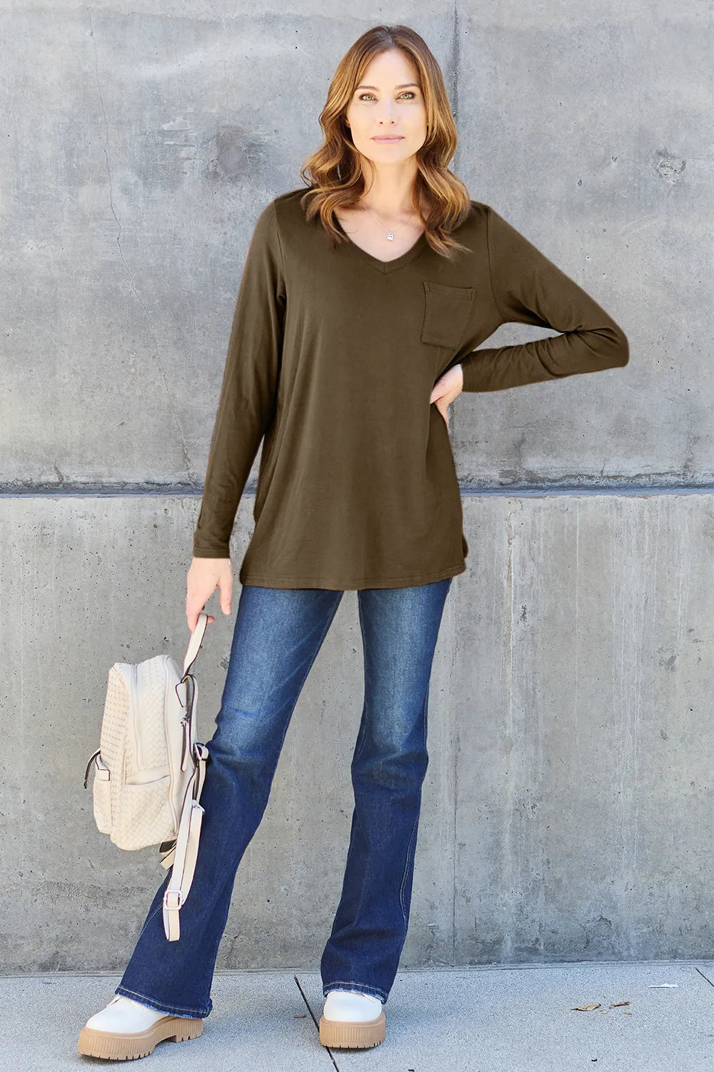 Basic Bae Full Size V-Neck Long Sleeve Top 