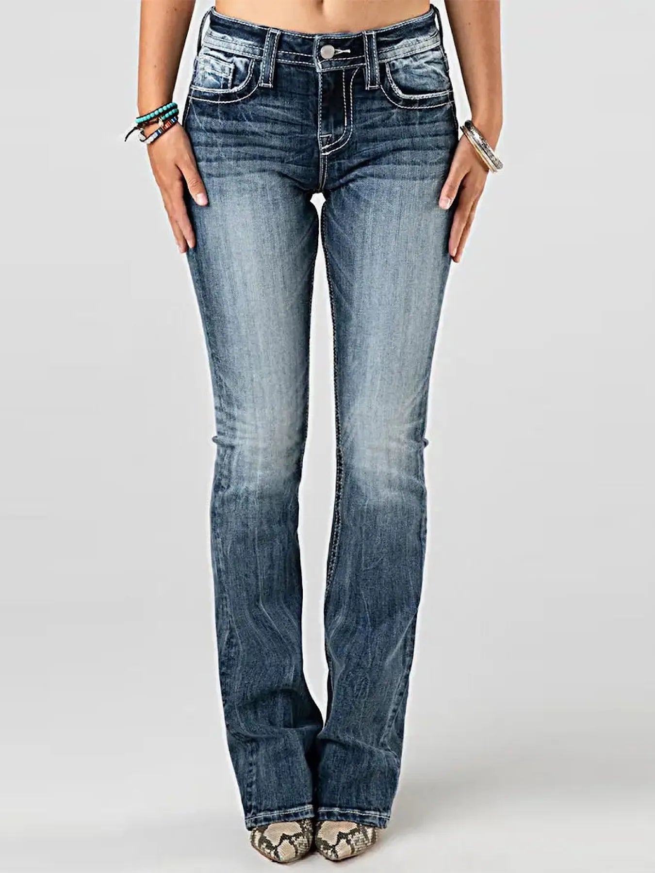 Embroidered Washed Bootcut Jeans 