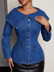 Button-Front Long Sleeve Denim Top 