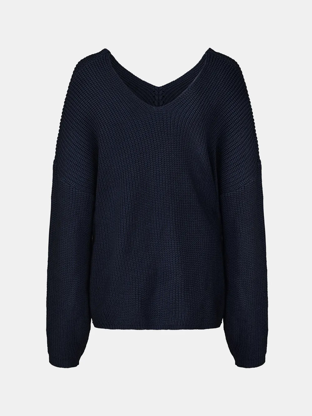 Full Size Lace Up V-Neck Long Sleeve Sweater 