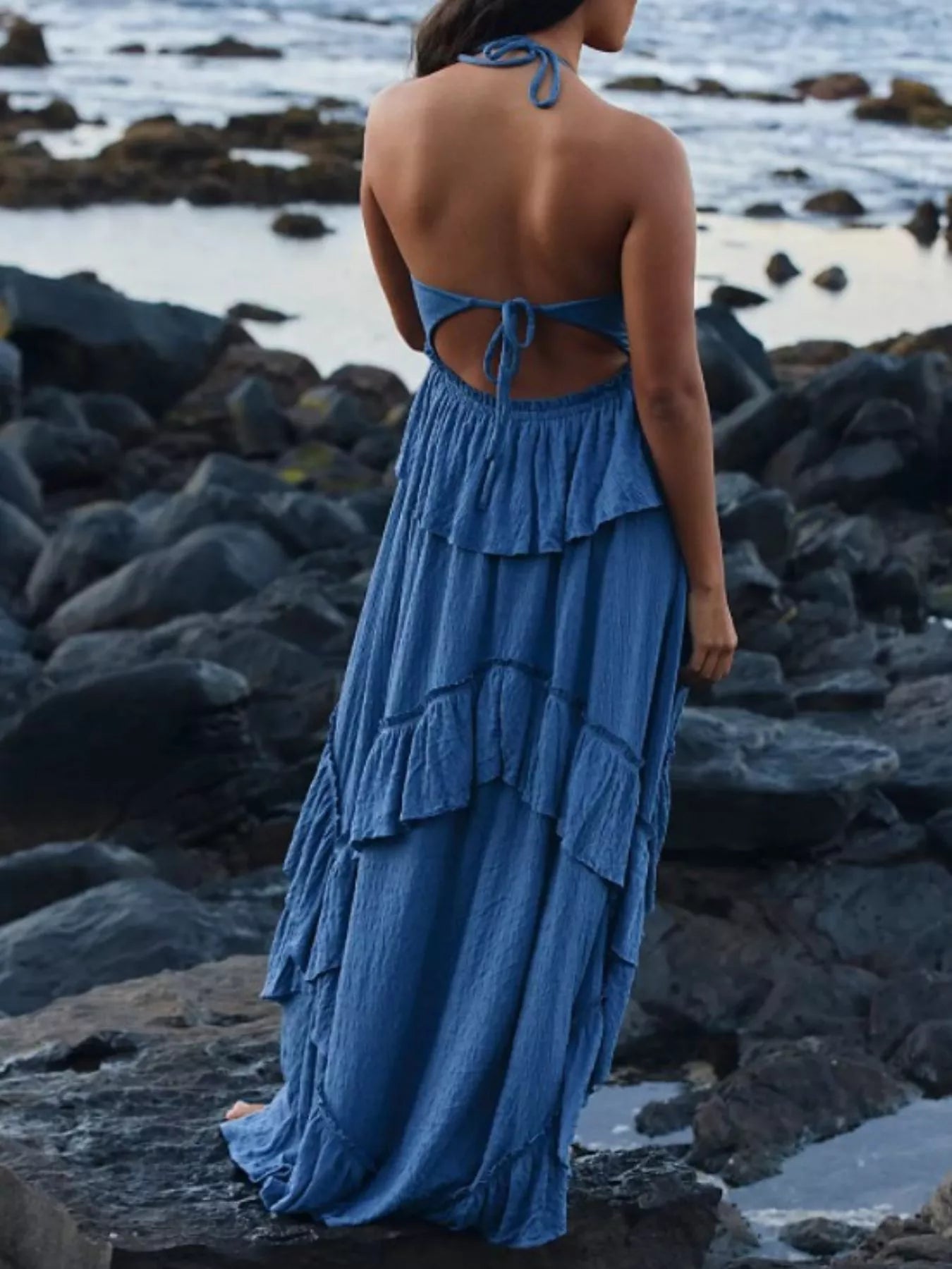 Ruffled Halter Neck Maxi Dress 