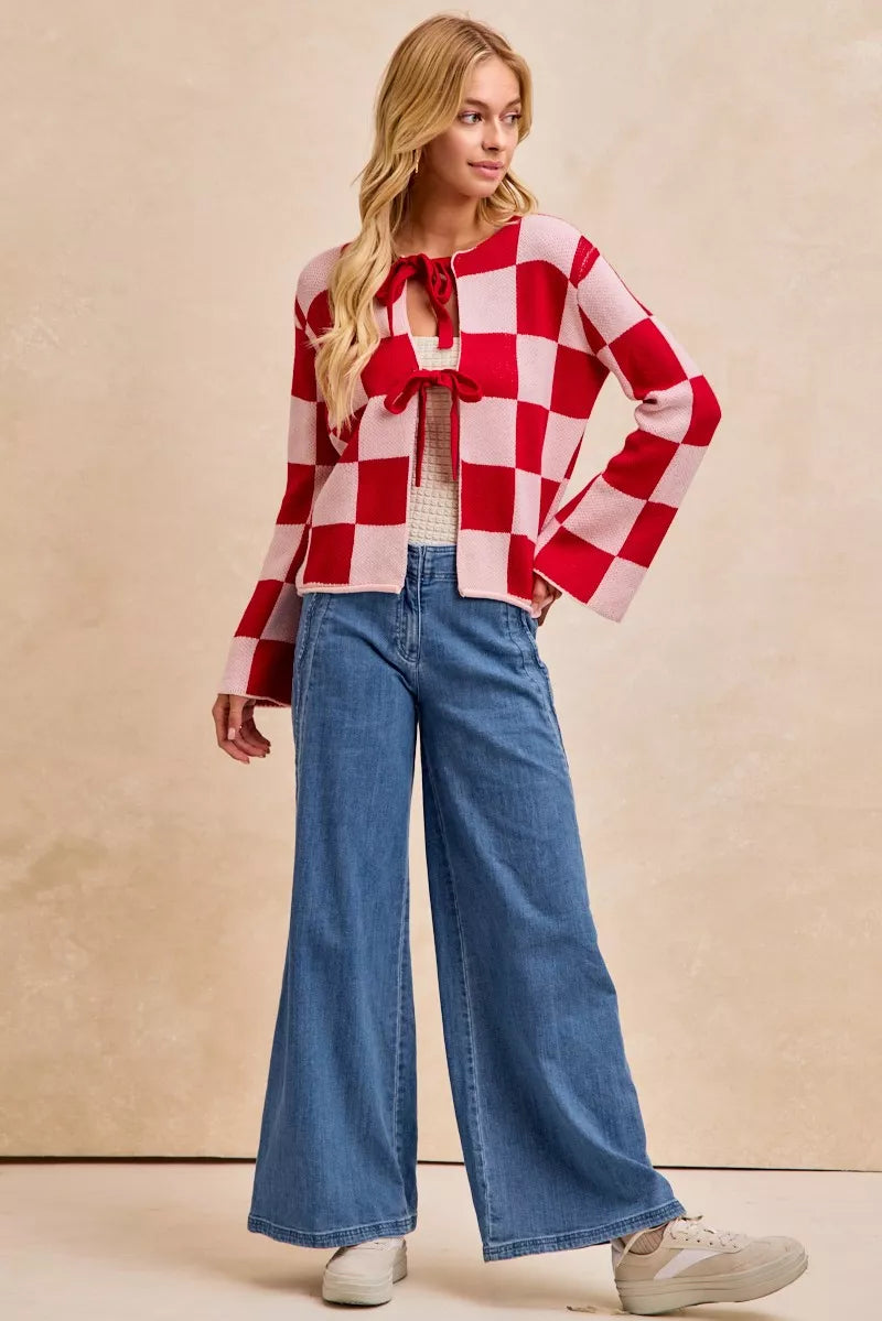 BiBi Wavy Side Edge Detail Lined Wide Leg Jeans 