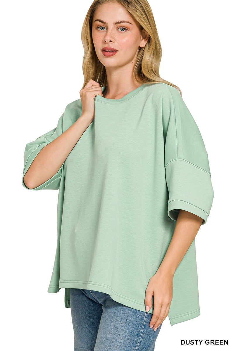 Zenana Full Size Scuba Round Neck Top With Side Slits Plus Size 