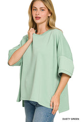 Zenana Full Size Scuba Round Neck Top With Side Slits Plus Size 