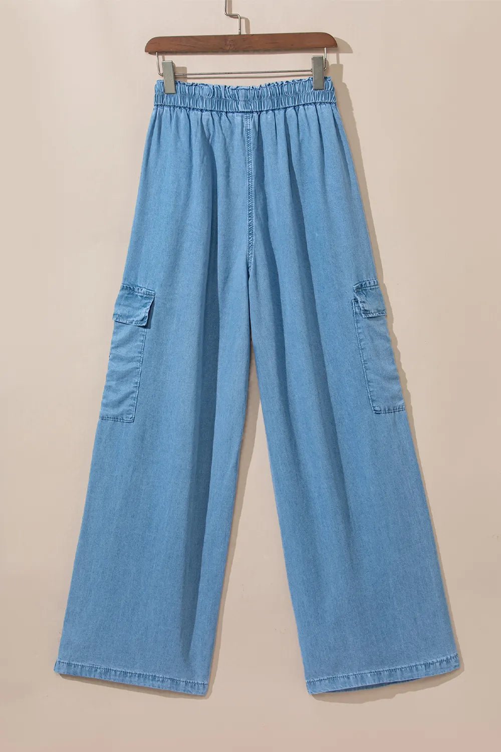 Drawstring Cargo Pocket Wide Leg Jeans 