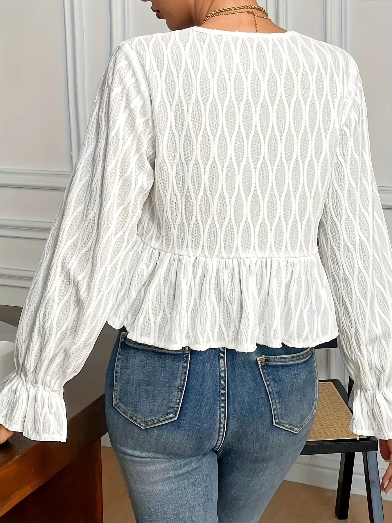 Tie Front Flounce Sleeve Blouse 