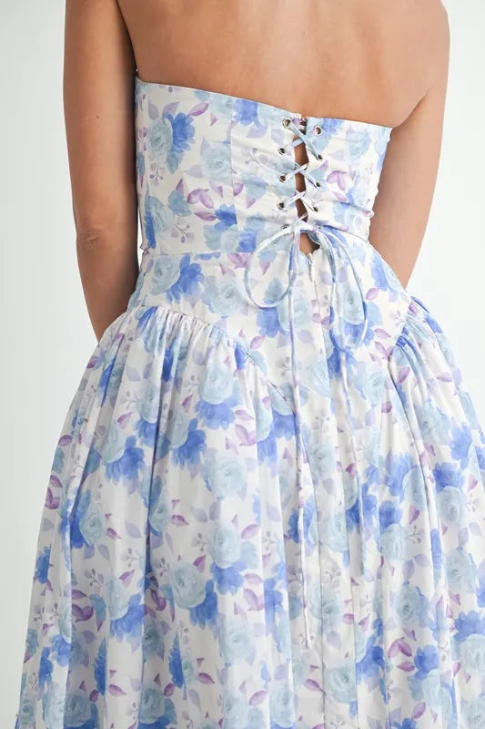 MABLE Sweetheart Neckline Floral Printed Midi Dress 