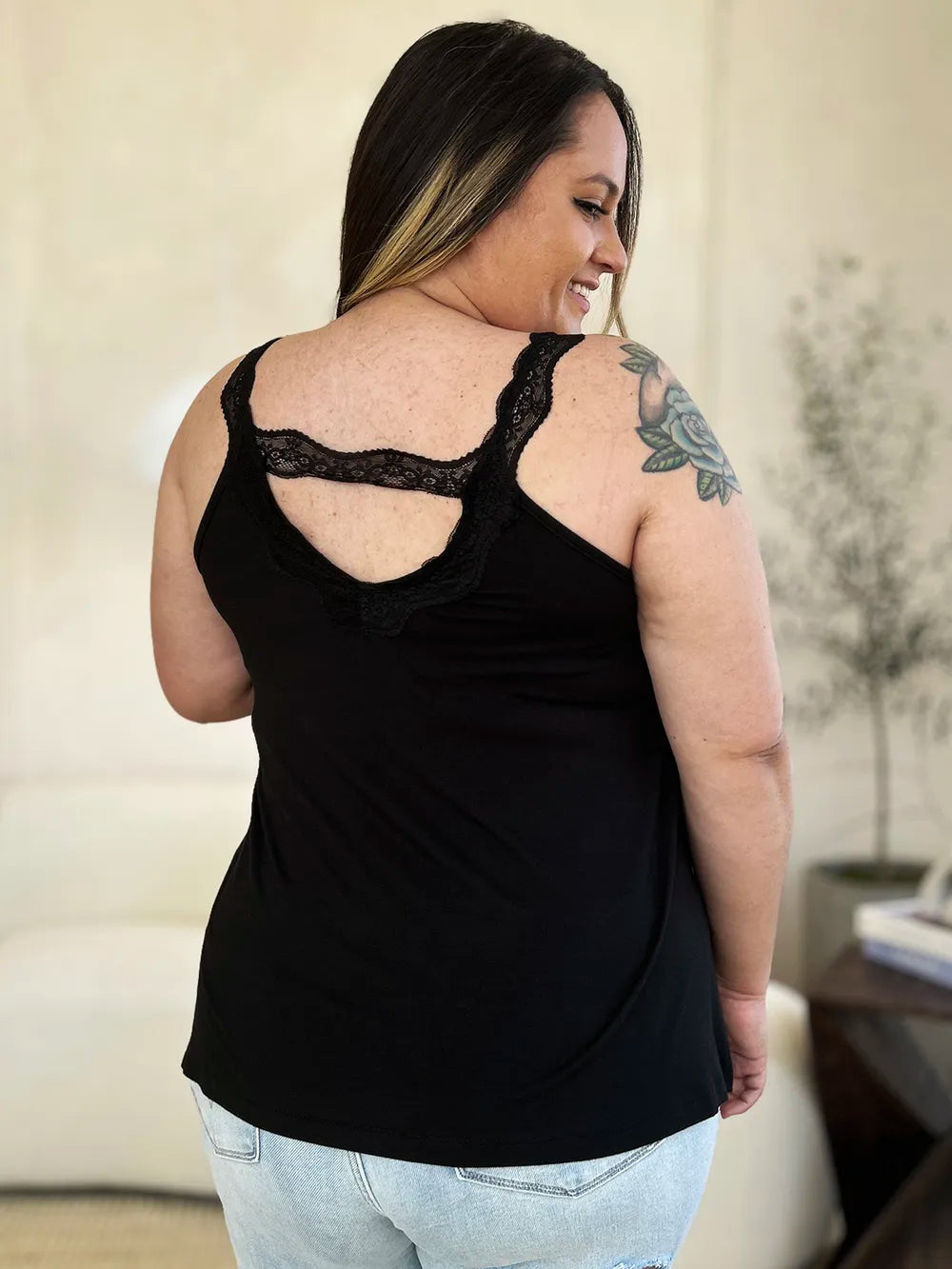 Basic Bae Full Size Lace Detail V-Neck Cutout Cami 