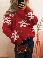 Snowflake Ribbed Hem Long Sleeve Sweater 