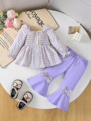 Children's Gingham Smocked Top and Bow Pants Set 