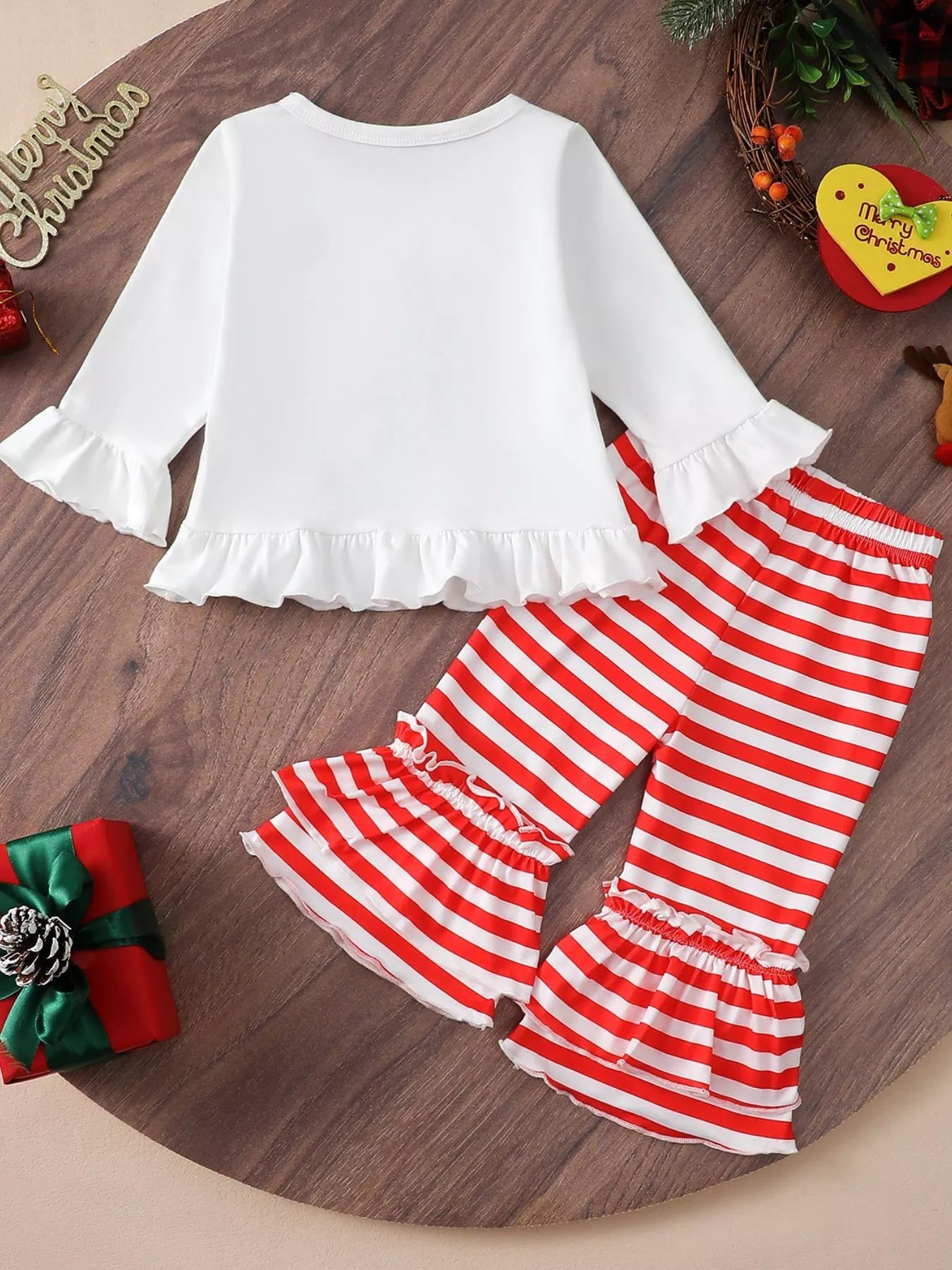 Children's Christmas Ruffle Trim Top and Pants Set 