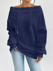Full Size Off-Shoulder Drawstring Long Sleeve Top Plus Size 