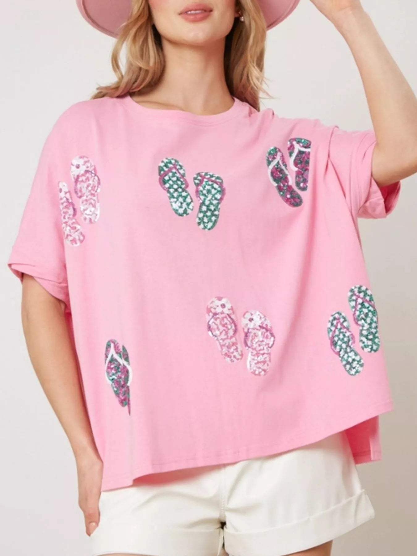 Flip-Flop Print Round Neck Casual T-Shirt 