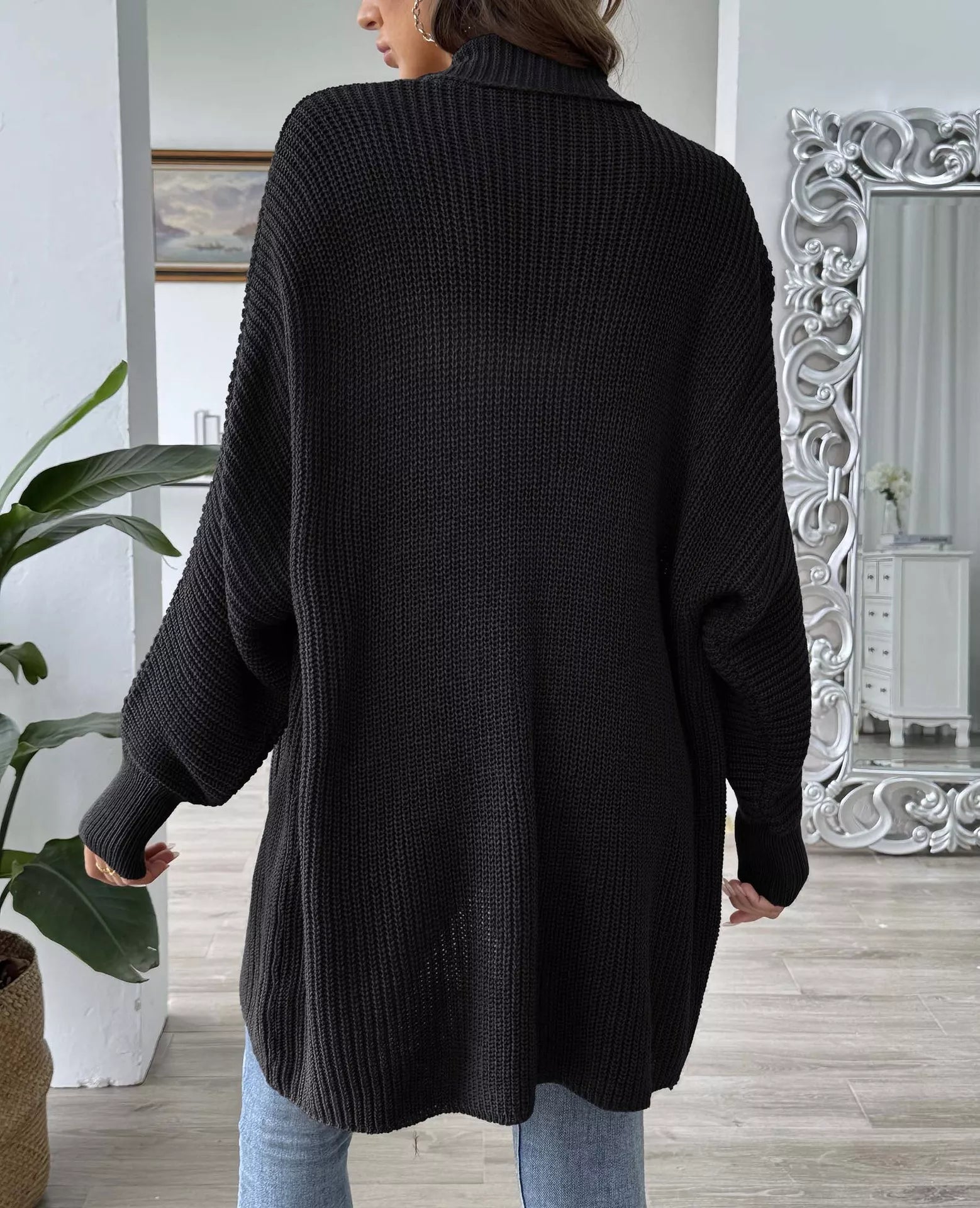 Open Front Ribbed Knit Cardigan 