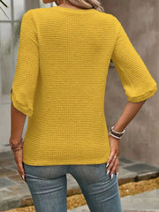 Textured Waffle Knit Three-Quarter Sleeve T-Shirt 