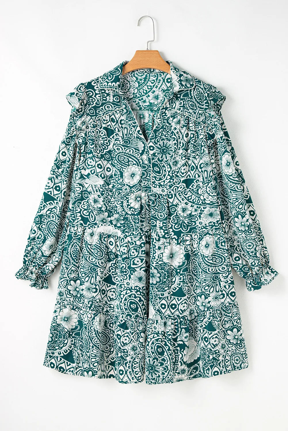 Plus Size Ruffled Printed Flounce Sleeve Dress 