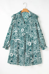 Plus Size Ruffled Printed Flounce Sleeve Dress 