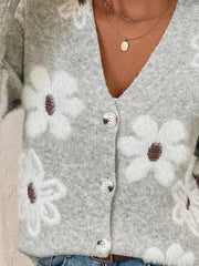 Floral Print Button-Up Knit Cardigan 