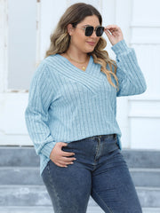Plus Size Ribbed V-Neck Long Sleeve Top 