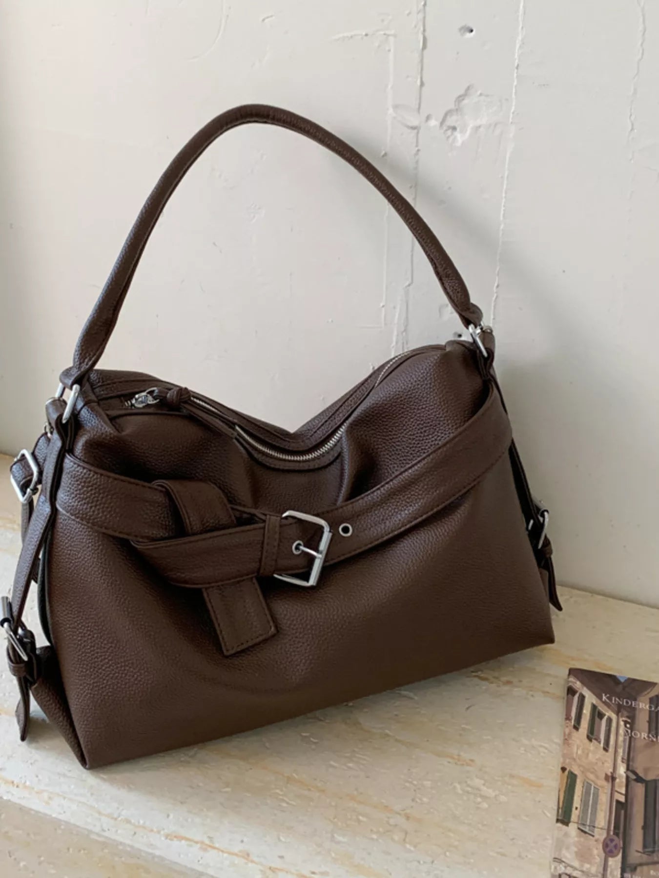 Decor Buckle Leather Shoulder Bag 