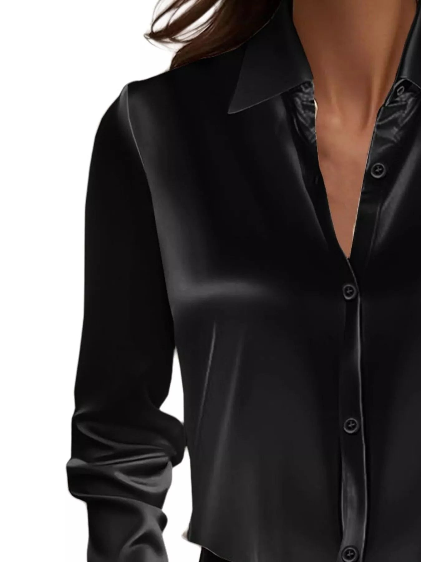 Full Size Button Down Collared Neck Long Sleeve Shirt Plus Size 