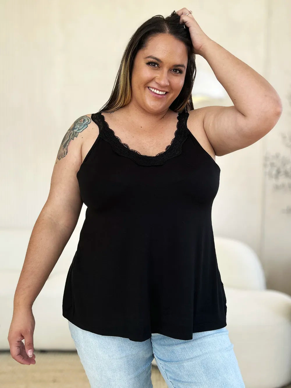 Basic Bae Full Size Lace Detail V-Neck Cutout Cami 