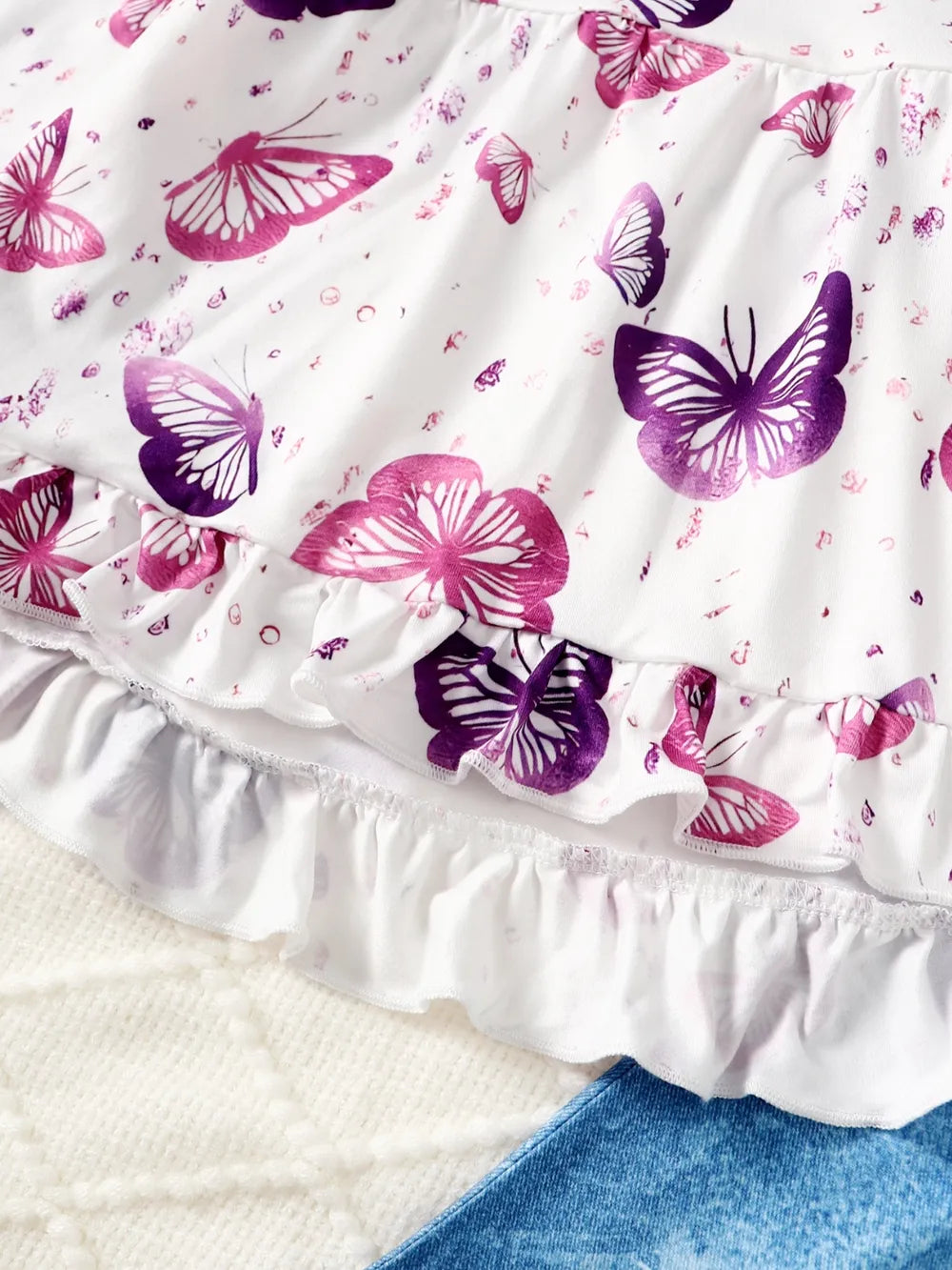 Children's Butterfly Print Top and Flare Pants Set 