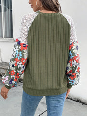 Perfee Printed Round Neck Long Sleeve Knit Top 