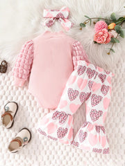 Children's Bubble Texture Long Sleeve Top and Pants Set with Headband 
