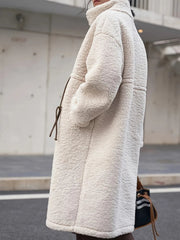 Plus Size Drawstring Zip Up Turtleneck Sherpa Coat 