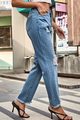 Distressed Buttoned Loose Fit Jeans 