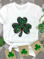 Lucky Clover Round Neck Short Sleeve T-Shirt 