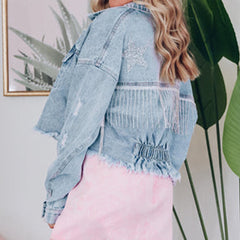 Distressed Raw Hem Denim Jacket 