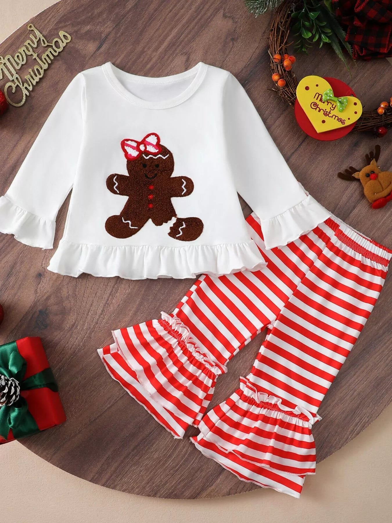 Children's Christmas Ruffle Trim Top and Pants Set 