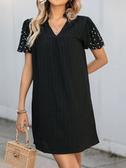 Textured V-Neck Short Sleeve Mini Dress 