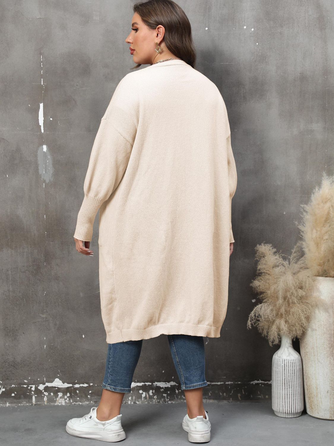 Plus Size Long Sleeve Pocketed Cardigan 