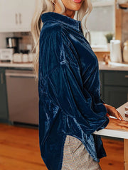 Velvet Button-Down Long Sleeve Shirt 