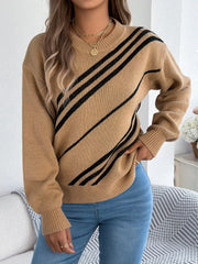 Striped Pattern Casual Round Neck Sweater 