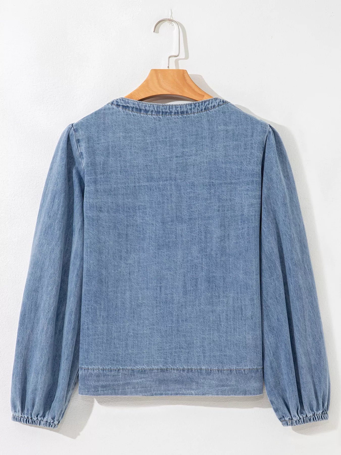 Tied Front Puff Sleeve Denim Top 