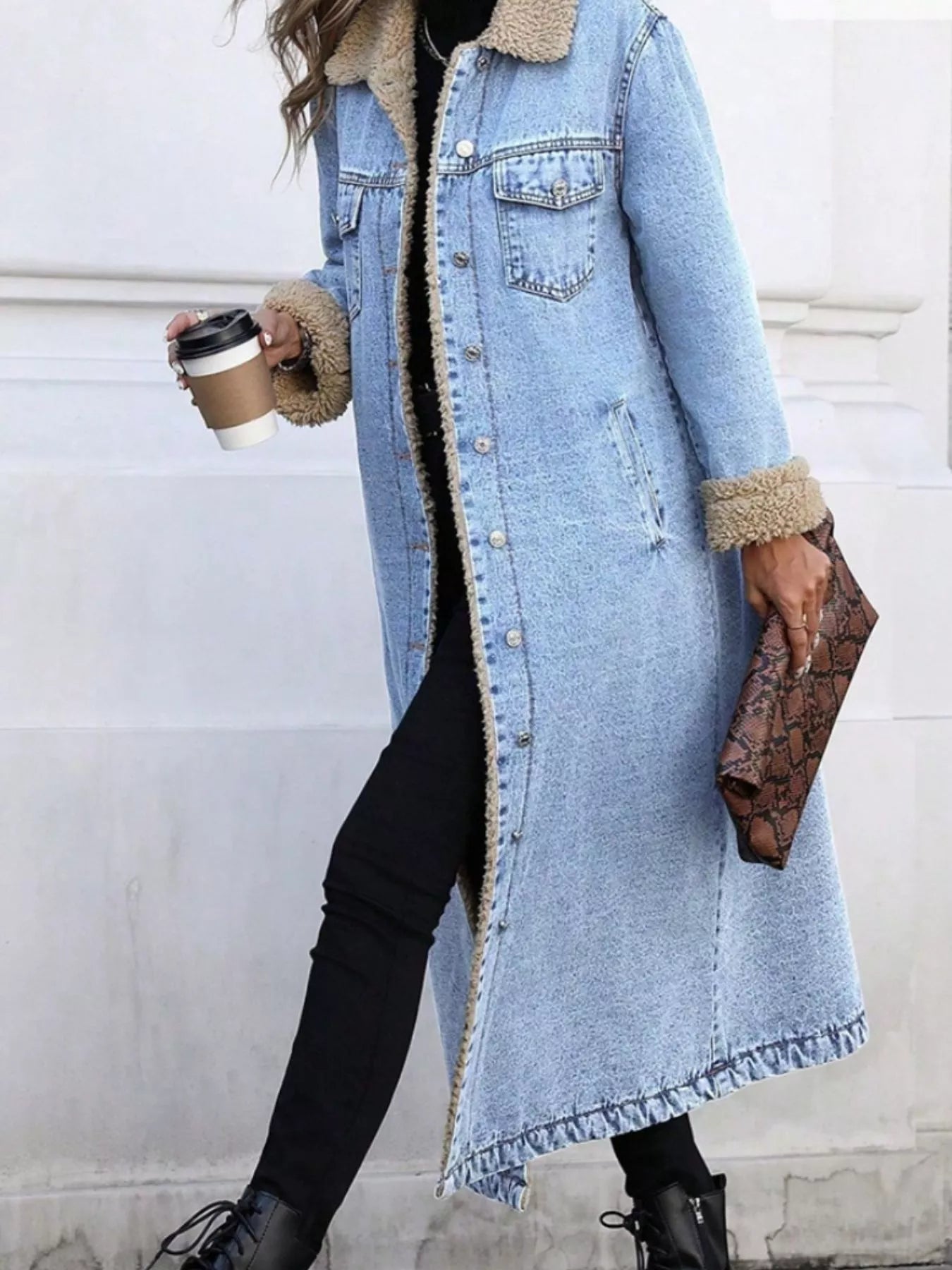 Sherpa Lined Longline Denim Jacket 
