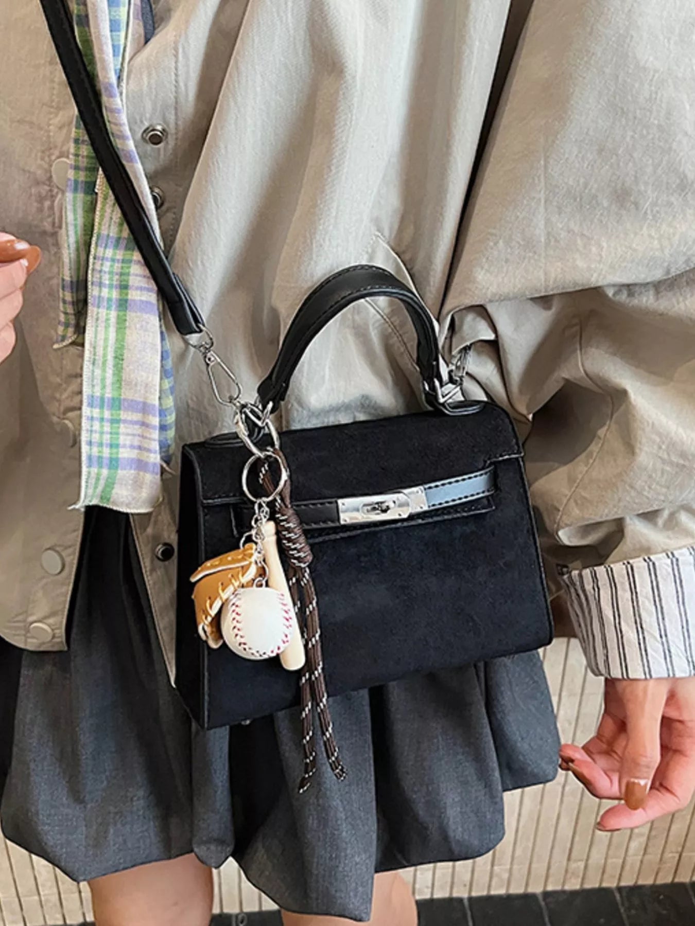 Crossbody Bag with Baseball Charm 