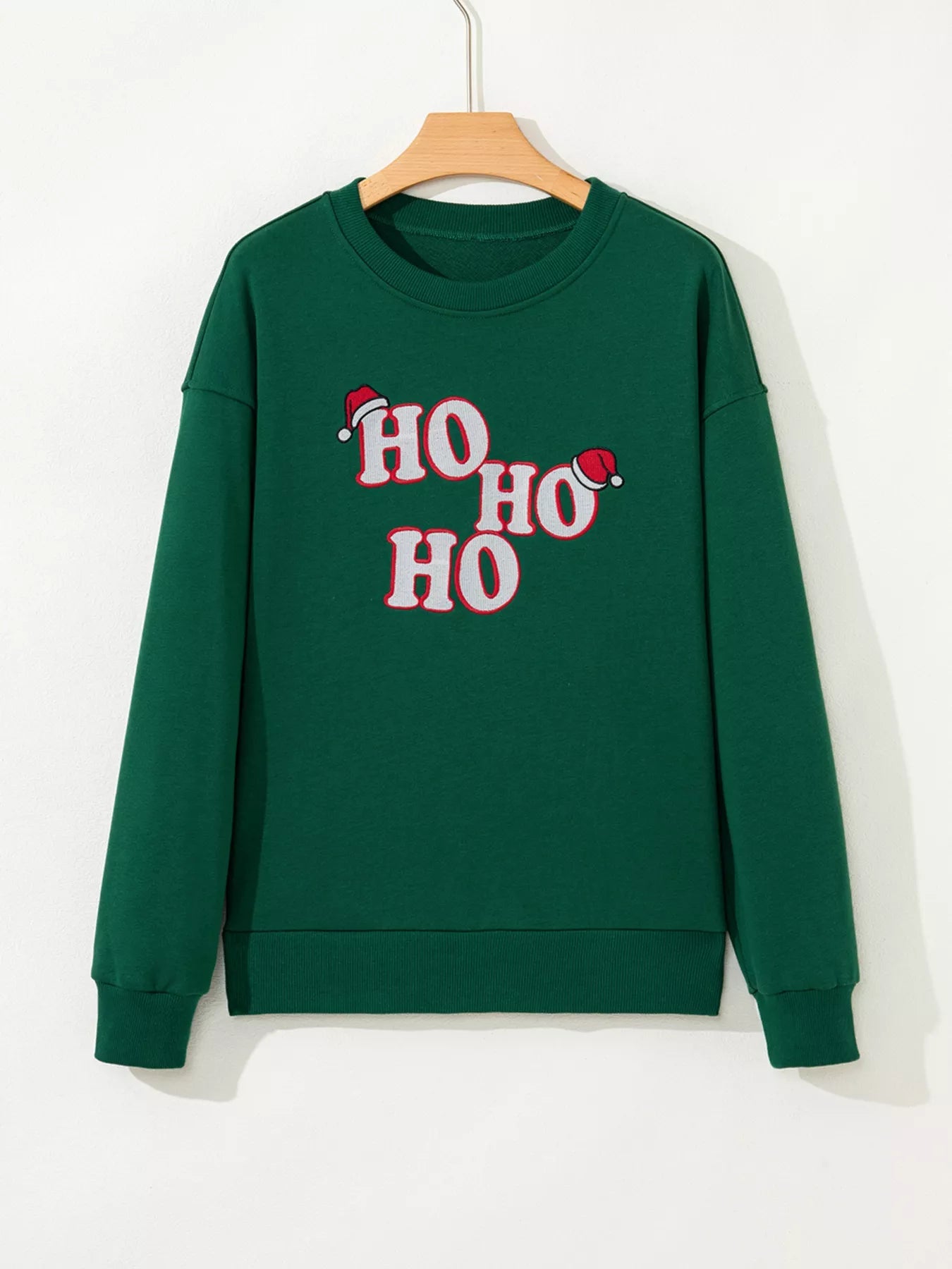Embroidered Letter Christmas Round Neck Sweatshirt 