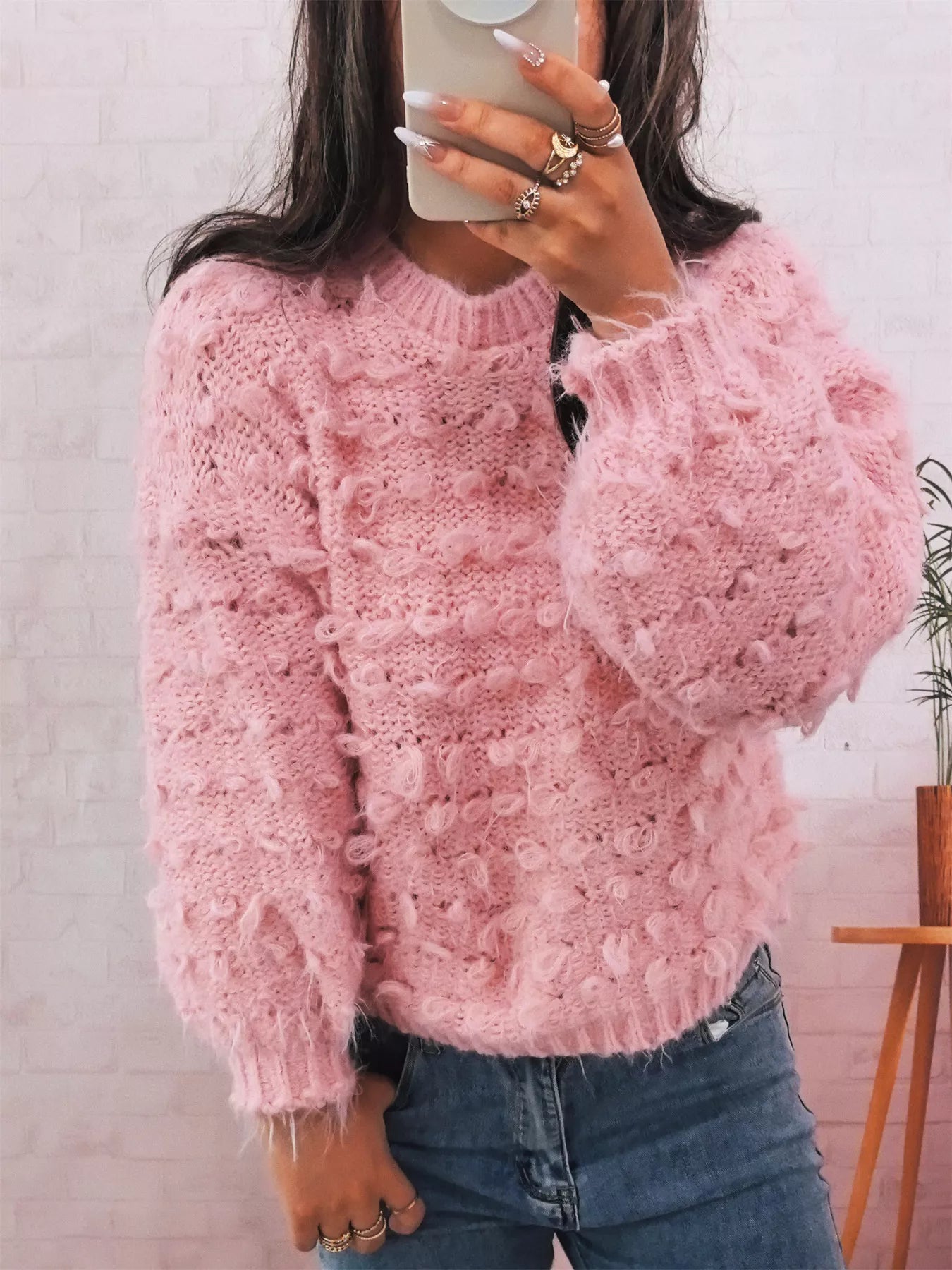 Chunky Round Neck Long Sleeve Sweater 