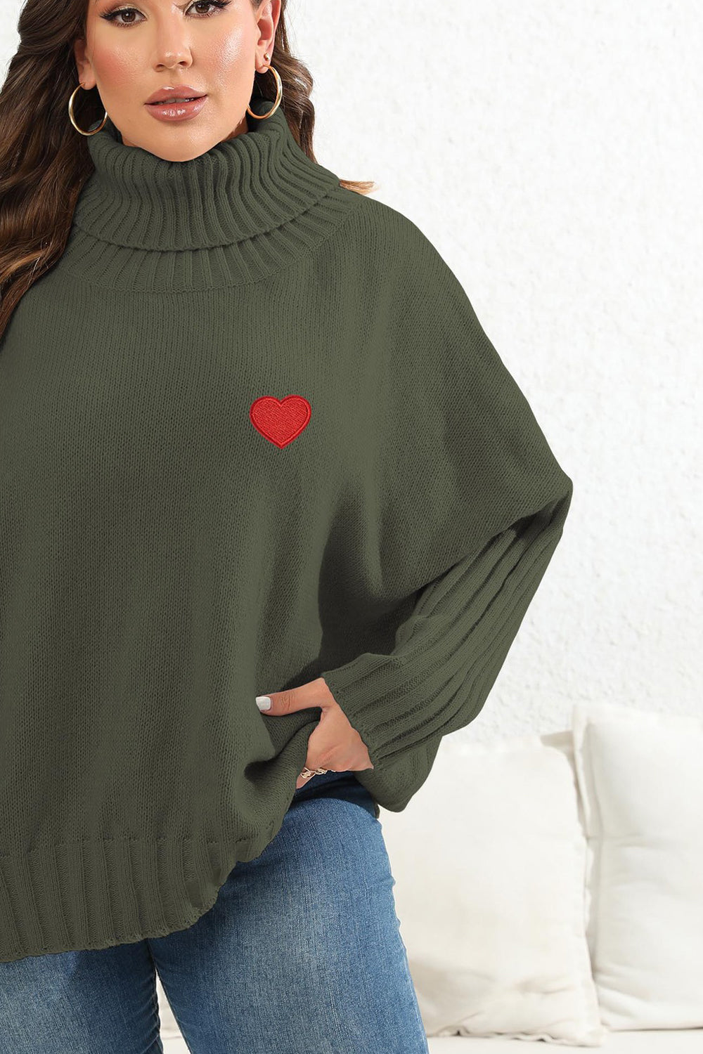 Plus Size Turtle Neck Long Sleeve Sweater 