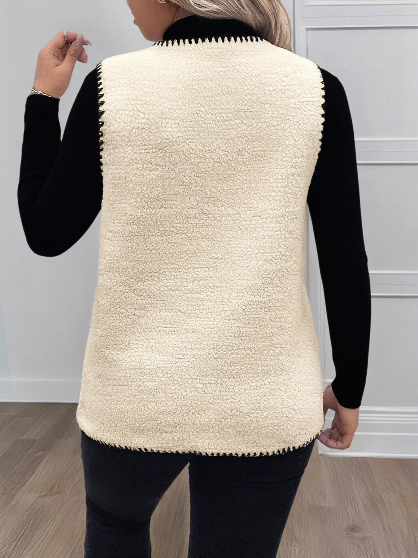 Plus Size Contrast Trim Button Up Vest Coat 