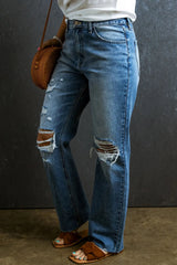 Distressed Raw Hem Jeans with Pockets 