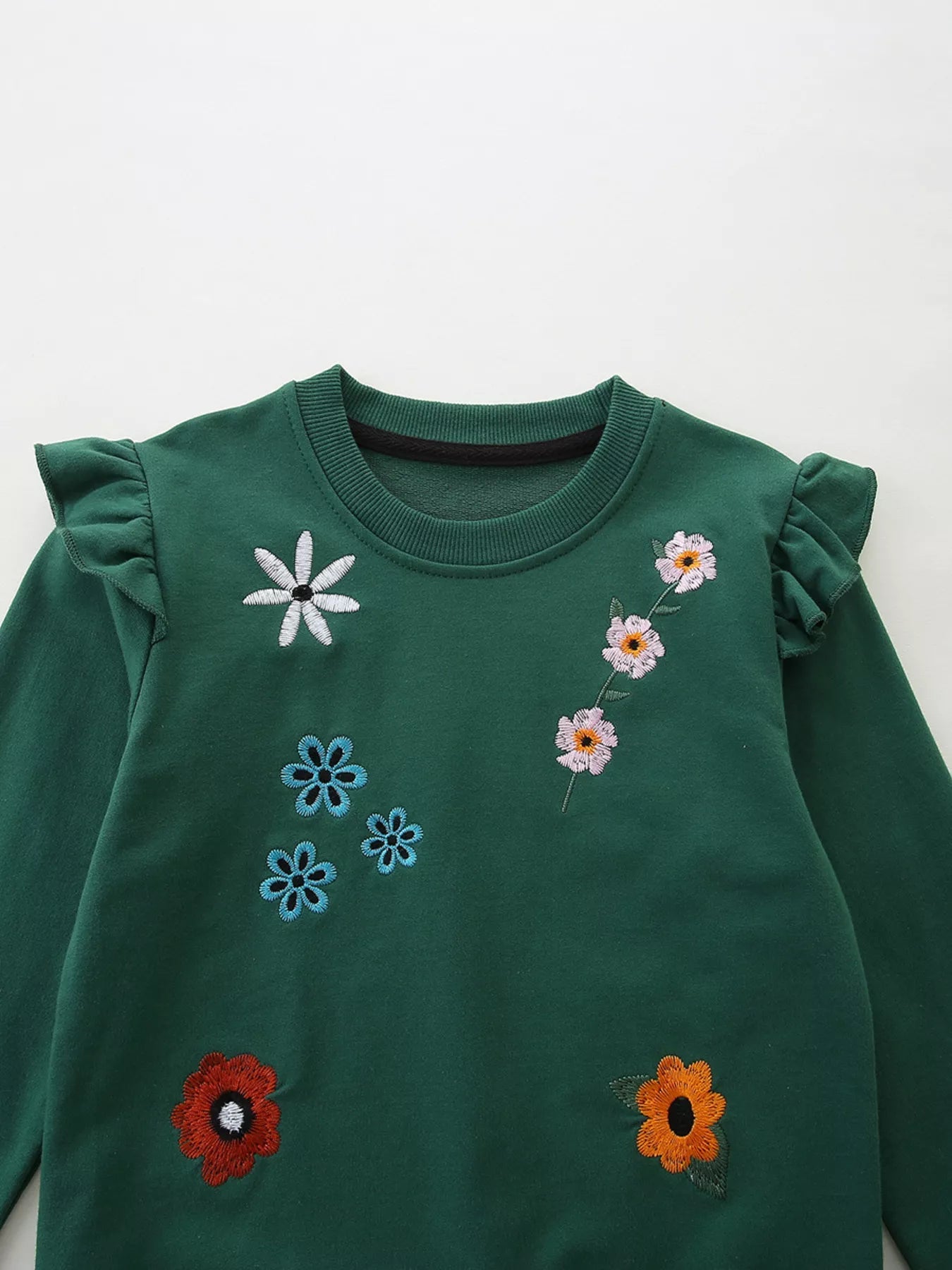 Children's Floral Embroidered Crew Neck Sweatshirt 