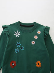 Children's Floral Embroidered Crew Neck Sweatshirt 